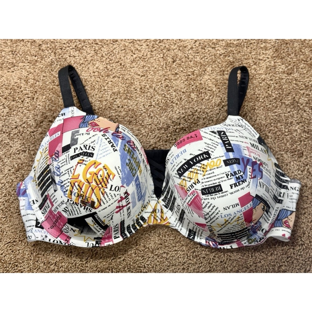 Torrid Curve Push-Up Plunge Bra 46DDD Multicolor Comic Print Underwire Padded